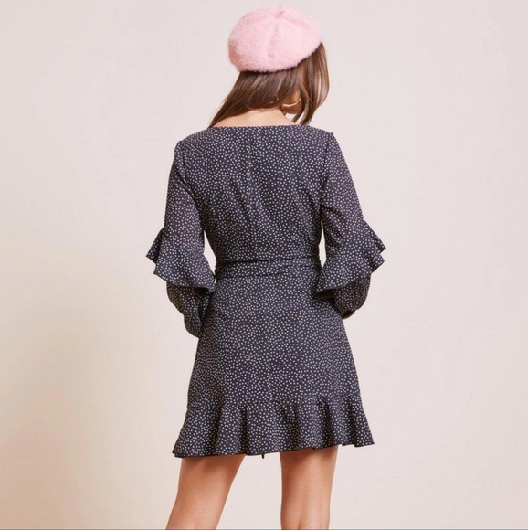 Finders Keepers Black Polka Dot Ruffle Solar Wrap Dress Medium - Picture 2 of 14